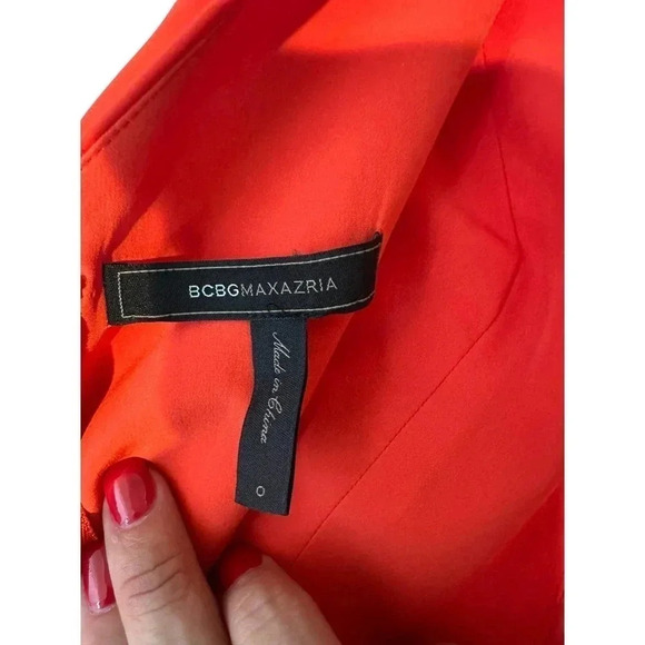 BCBGMaxAzria Solid Red Sleeveless Illusion V-Neck Maxi Cocktail Dress Size 0 - Picture 8 of 8